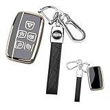 Car Key Fob Cover for Range Rover Evoque LR4 Land Rover Discovery Sport Jaguar XF XJ XJL F-Pace Accessories 5 Buttons Smart Soft TPU Silicone Case Keyring with Key Fob Keychain (Black)