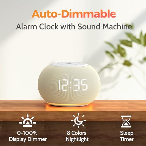 Reacher Auto-Dimmable Alarm Clock White Noise Machine with Night Light, 20 Soothing Sounds, Sleep Timer, Fabric LED Display, Precise Volume Control, Small Sound Machine for Nursery, Baby - Image 3