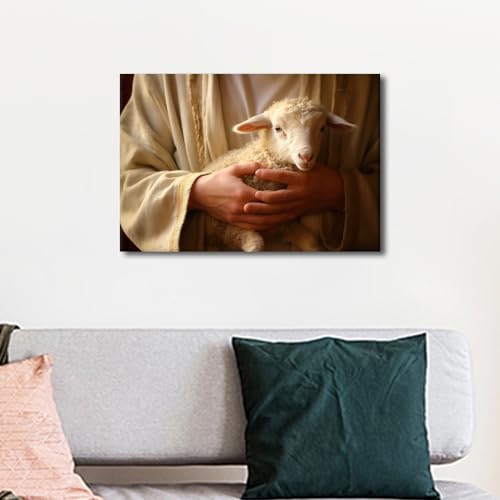 Lienzo de Jesucristo con cordero: transforma tu sala de estar en un espacio de paz 3