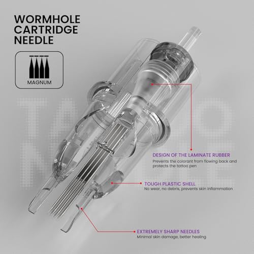 Image of Wormhole Tattoo Cartridge Needles 20PCS Disposable # 12 Magnum Tattoo Needle Cartridges Compatible with Standard Tattoo Machine for Coloring Small Areas and Fine Shading Tattoo Supplies (1207M1)