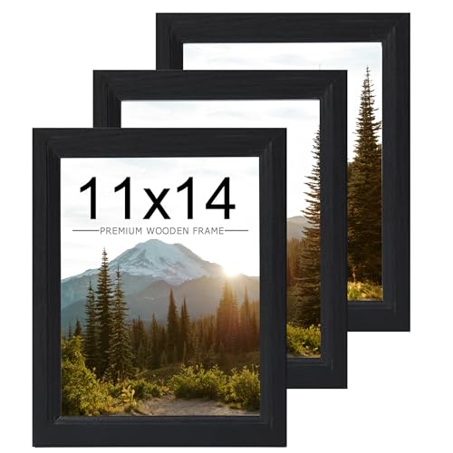 KTKDE 11x14 Picture Frame Set of 3 Wooden frames Black Vertical & Horizontal Wall Hanging for Wall Display Studio Gallery Photo Frame for Photos Posters & Art Prints