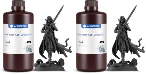 Image of ANYCUBIC Water Washable ABS-Like Resin 3.0, 3D Printer Resin, High Toughness and High Precision, Easy to Post-Process, Low Odor, Wide Compatibility for All LCD 3D Printers (Black, 1kg) (Pack of 2)