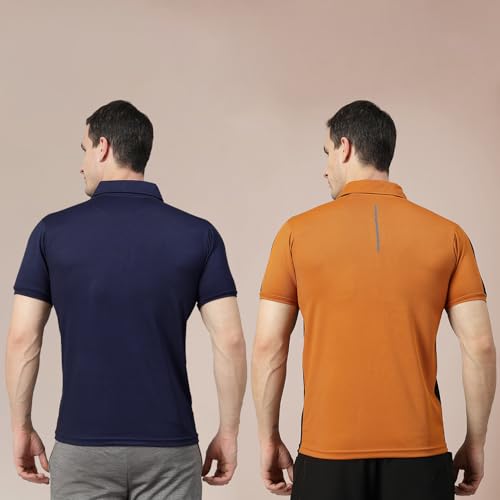 Image of CHKOKKO Men's Active Sports Wear Polo Half Sleeve Gym Tshirt with Button Collar Quick Dry Breathable Perfect for Workout Running Regular Fit Pack of 2