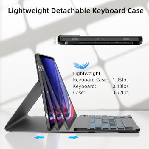 Image of JUQITECH Slim Soft Backlit Keyboard Case for Samsung Galaxy Tab S9 FE 5G 10.9 inch & 11 inch with Multi-Angle Stand, S Pen Holder & Support