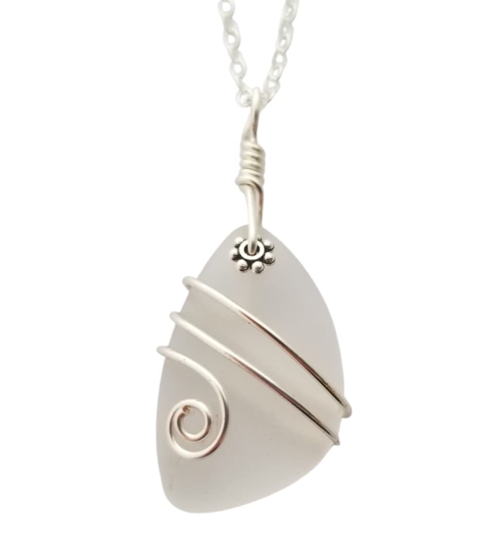 Handmade in Hawaii, wire wrapped sea glass necklace, (Hawaii Gift Wrapped, Customizable Gift Message) (Crystal - April)