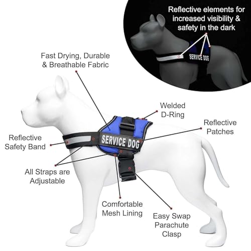 Image of PetsUp Service Dog Harness, Chest Body Belt for Dogs (48-59CM Girth), Blue