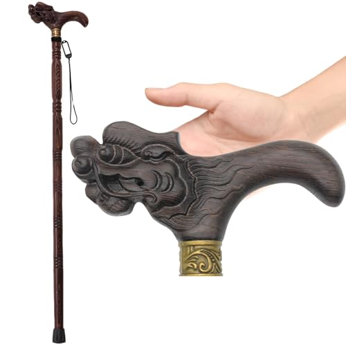 DORANMI Exquisite Dragon Wood Cane for Men and Women, Natural Wenge Walking Stick Man for Senior Support, Up to 500 Lbs, Ergonomic Wood Cane with Dragon Head Wood Walking Cane Heavy Duty (Wenge)
