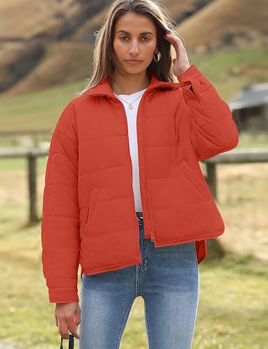 Omoone Women's XL Orange Red Quilted Puffer Jacket - Lightweight & Comfy for Cold Days - Image 2