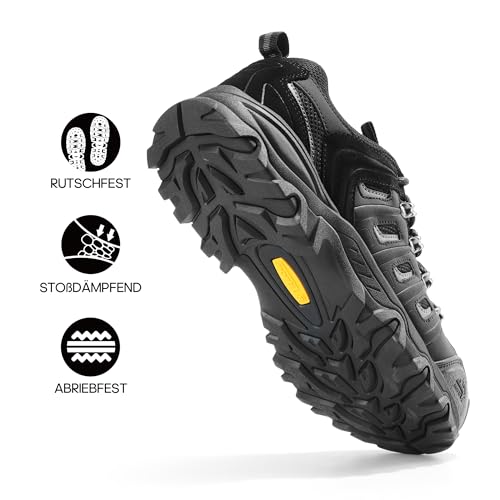 NORTIV 8 Men's Waterproof Hiking Shoes Leather Low-Top Hiking Shoes for Outdoor Trailing Trekking Camping Walking Quest,Size 11,Black/Grey-Pu,Quest-1