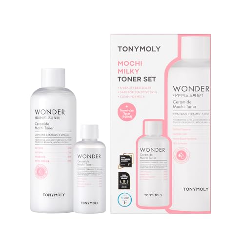 Image of TONYMOLY Wonder Ceramide Mochi Milky Toner Set - Korean Hydrating Toner with Ceramides, Hyaluronic Acid & Cica - Barrier Repair, Glass Skin Hydration - Jumbo 500ml + 100ml Travel Size (Value Size Duo)