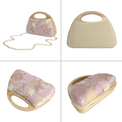 Image of UMREN Straw Clutch Handbags Women Beach Crossbody Hand-woven Summer Purse Wallet Top handle Evening Bag for Wedding Party