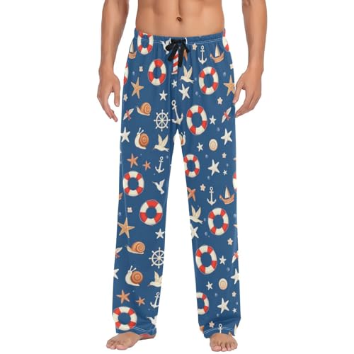 Nautical Blue Anchor Pajama Pants Nautical Lifebuoy Starfish Men's Pajama Bottoms Lounge Sleepwear PJs Sleep Pants XL
