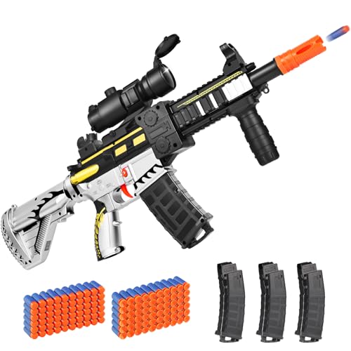 Realistic Toy for Nerf Guns Dart - Electric Sniper Rifle with Scope 120 Soft Bullets 3 Magazine,...