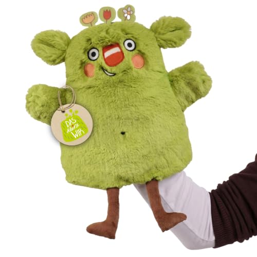 Bauer Spielwaren Das kleine WIR Offizielle Handpuppe Kuscheltier aus der Kinderbuchreihe - super kuschelig grünes Fell, Stofftier Tierhandpuppe, 20cm, grün (12268)