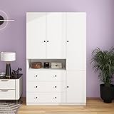 Keloyid 3-Door Armoire Wardrobe Closet: Wood 3 Drawers White Closet Cabinet for Large Capacity, Tall Cabinet Closet with Hanging Rod and Storage for Bedroom