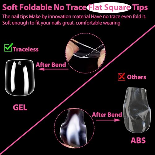 Image of UNA GELLA Extra Short Square Nail Tips XS Short Square Gel Tips 216pcs Press On Nails Full Cover 12 Sizes Clear Fake Nails Extension for Home DIY Nail Salon Soft Gel Tips