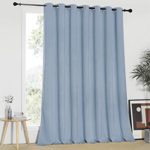 NICETOWN Blackout Patio Curtains 100 x 95 Inches Long for Sliding Door Extral Wide Blackout Curtain Panels Thermal Insulated Room Divider - Grommet Top, 100" W x 95" L, 1 Panel, Vintage Blue