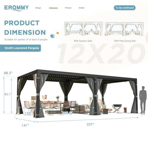 Erommy12x20ftlouveredpergolaoutdoorsunshadeshelterwithaluminumframeandadjustablemetalrainproofroofforgardenpatiocurtainsandnettingincludedgrayblack Urban Country Home Decor Erommy 12x20ft louvered pergola outdoor sun shade shelter with aluminum frame and adjustable metal rainproof roof for garden patio curtains and netting included gray black urban country home decor