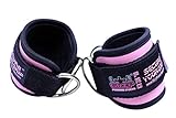 Grip Power Pads Best Ankle Straps for Cable Machines Double D-Ring Adjustable Neoprene Premium Cuffs to Enhance Legs, Abs & Glutes for Men & Women (Pink, Pair)