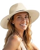 FURTALK Womens Summer Straw Sun Hats Wide Brim Panama Fedora Beach Hat with Wind Lanyard UPF 80+ Beige