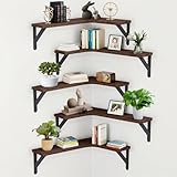 RAIHOMKIT Corner Floating Shelves Set of 5, Rustic Wood Shelves for Home Decor, Wall Mounted Storage Corner Shelf for Bedroom Kitchen Living Room Bathroom Office, Dark Brown