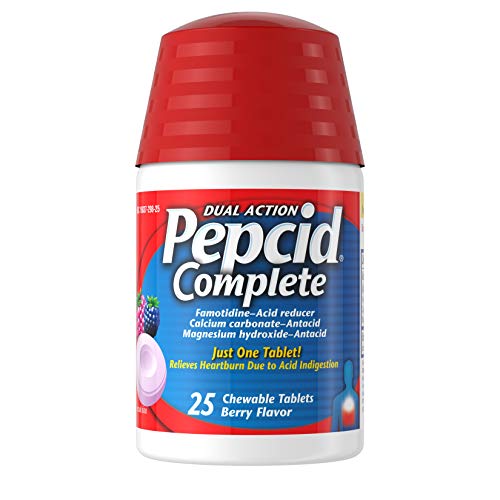 Pepcid Complete Acid Reducer + Antacid Chewable Tablets, Heartburn Relief, Berry, 25 Ct #TOP6