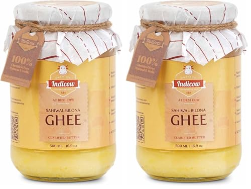 Image of Indicow Organic Dairy Foods Pure Authentic A2 Ghee (500ml, Sahiwal) (Pack of 2)