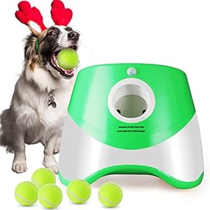 Automatic Ball Launcher for Dogs, Distance 10-30ft Ball Thrower Indoor& Outdoor Dog Fetch Machine for Small to Medium Sized Dogs 6PCS Tennis Balls Included(2 inch)