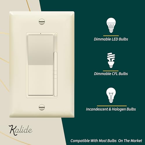 Image of TOPGREENER Kalide Dimmer Light Switch, LED Dimmer Switch, Full Range Dimming, Single Pole /3-Way, 120VAC, 60Hz, 300W LED /CFL, Neutral Wire Not Required, Wall Plate Included, Light Almond