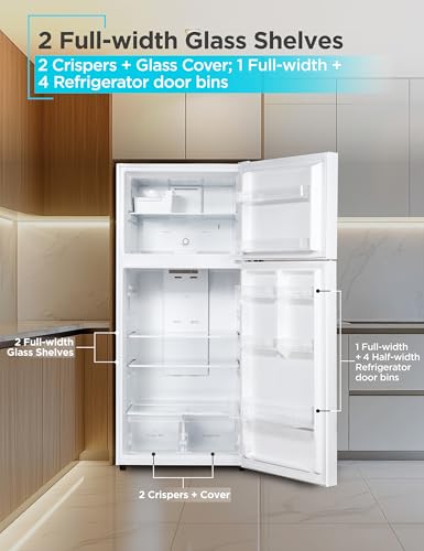 Image of BLACK+DECKER 18.1 Cu. Ft. Top Mount Refrigerator with Ice Maker, 2-Door Refrigerator with Top Freezer, Freezer with Icemaker and Adjustable Temperature Control, ENERGY STAR, BR1810HIMW, White