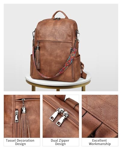 Image of FADEON Leather Backpack Purse for Women Designer Travel Backpack Purses PU Fashion Ladies Shoulder Bag with Tassel