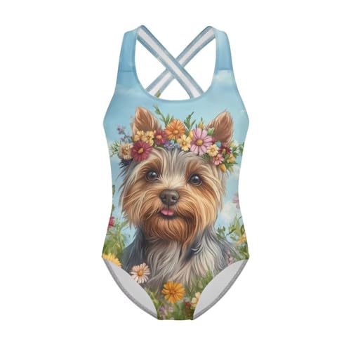 Image of One Piece Swimsuit Girls Cross-Back Bathing Suit 5-14Y Kids Swimwear Cute Swimsuits Sleeveless Bathing Suits