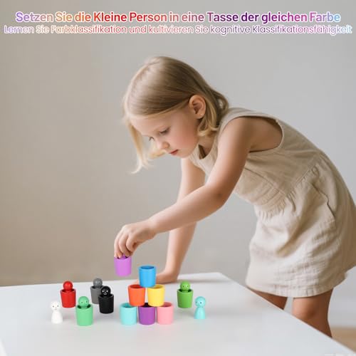 Lixstyea Montessori Spielzeug Farb Sortierbecher - Farberkennung Early Development Toys, Farberkennung Holz Spielzeug, Farben sortierspiel, Farben sortieren für Kinder 2 Jahre, farbsortierspiel