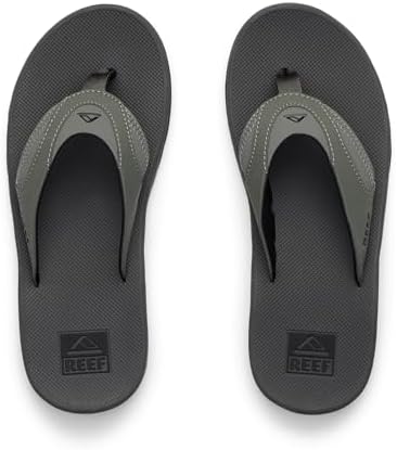 Reef Fanning Mens Bottle Opener Flip Flop, Arch Support, Durable Outsole, Water Friendly, Grey/Black, 10 - 3
