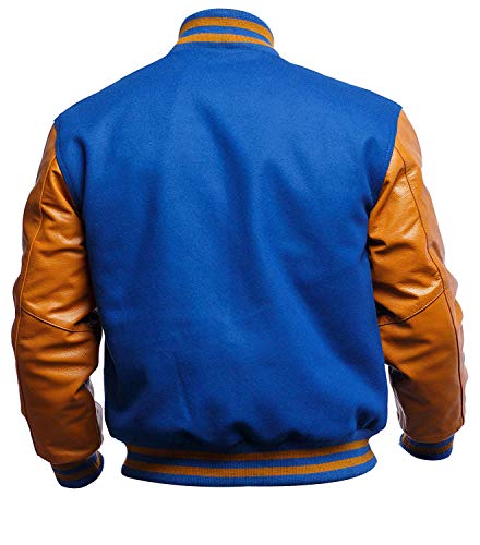 Image of Men Varsity Jacket College Baseball Letterman Wool Jacket Leather Sleeves