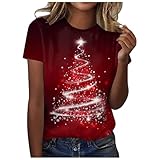[Teevaseoan] クリスマス tシャツ レディース 大人用 クリスマス 仮装 衣装 クリスマスツリー トップス サンタクロース 可愛い コスチューム コスプレ おもしろシャツ 総柄 かわいい 人気 カットソー 着痩せ 体型カバー プルオーバー(レッド/M)