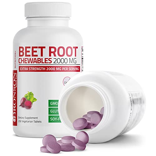 Bronson Beet Root Chewables 2000 Mg, Grape Flavored - Extra Strength 2000 Mg Per Serving Circulation Support Heart Health & Stamina, Non-Gmo, 250 Vegetarian Grape Flavored Chewable Tablets #TOP3