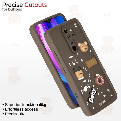 Image of Pikkme Back Cover for Redmi Note 8 Pro | Cute Fun Cartoon 3D Bear Silicone Full Body Protection Bumper Cover (Brown)