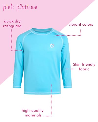 Image of Pink Platinum Girls Rash Guard - UPF 50+ Sun Protection Quick Dry Summer Long Sleeve Swim Shirt Rash Guard for Girls