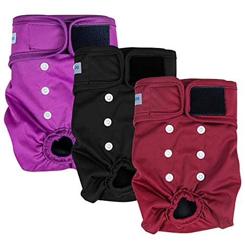 Leekalos Reusable Washable Dog Diapers Female (3 Pack) - Highly Absorbent Doggie Diapers - Size Adjustable Puppy Diapers for Dog Period Panties (X-Large,Red,Purple,Black)