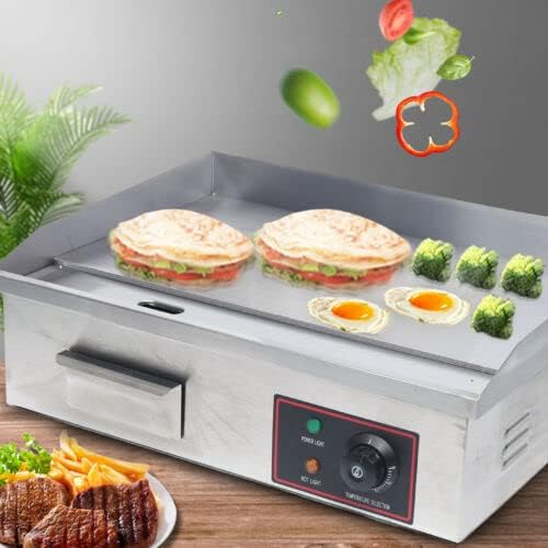 Miniatura 3 de Parrilla de encimera eléctrica comercial de 110 V 3000 W, parrilla superior plana, control de termostato ajustable, parrilla de restaurante de acero