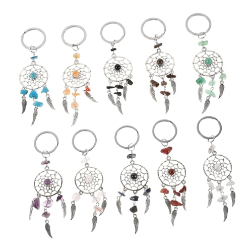 Healeved 10 Pièces Porte-clés Attrape-rêves Métal Avec Pompon Pendentif Cristal Pour Clés Et Sacs Décoration à Accrocher