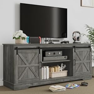 YITAHOME Farmhouse TV Stand for 656055 Inch Modern Entertainment Center with Sliding Barn Door Wood TV Media Console Storage TV Cabinet for Living Room for 300lbs Rustic Grey