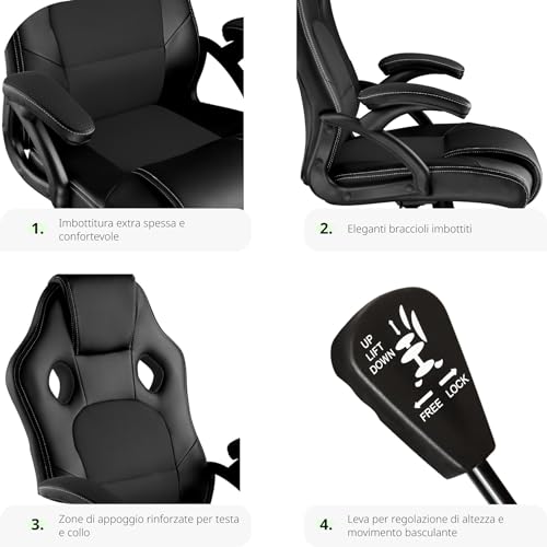 TecTake® Sedia Ergonomica da Ufficio, Sedia Gaming...