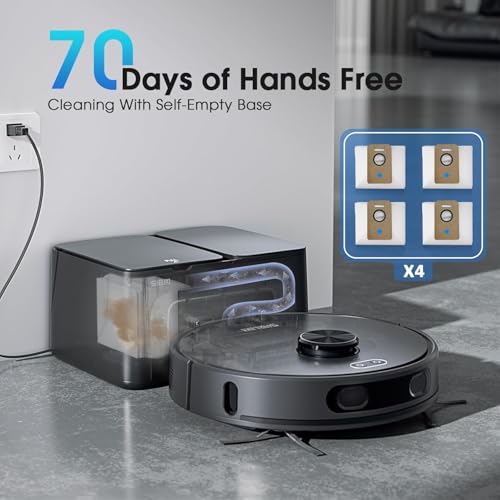 Robot Vacuum and Mop, 3-in-1 Robotic Vacuum Cleaner with 70-Day Self-Emptying Base, 360° LiDAR Navigation, Smart Mapping & Auto-Return, 6000Pa Strong Suction for Pet Hair, Carpets & Hard Floors - Image 4