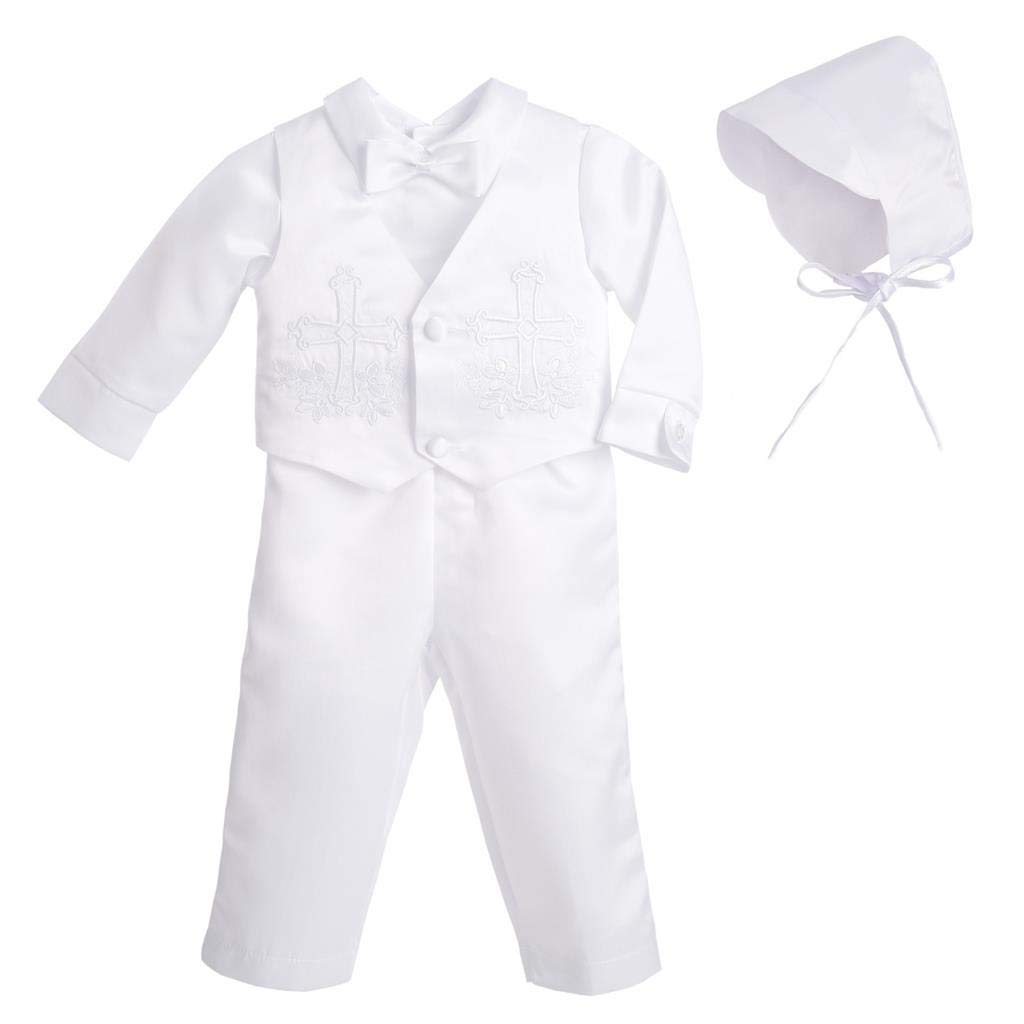 Lito Angels Baby Boys Christening Clothing Baptism Outfits with Bonnet Long Sleeve White Suit Age 0-3 Months
