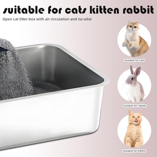 Pacote com 2 caixas de areia para gatos de aço inoxidável, caixa de areia de metal para gatos, à pro