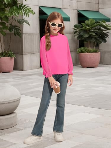Image of Haloumoning Girls Long Sleeve Shirts Chiffon Blouses 5-14 Years