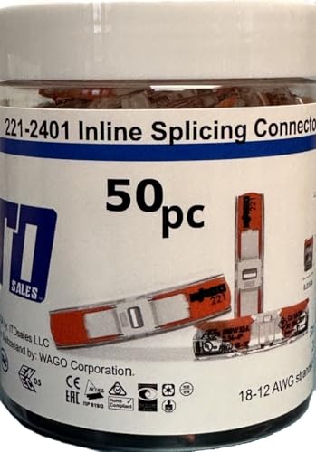 221-2401 WAGO Wire Connector Lever Nuts | Inline Splicing Connector with Lever | Transparent Housing | White Cover | Fine-Stranded 2- Conductor with Lever | (Jar of 50 Pieces)