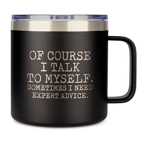 Jenvio Funny Travel Mugs Fathers Day | Of Course I Talk To Myself | Laser Etched Stainless Steel Coffee Mug Tumbler | Dad Old Boss Grumpy | Unique Cup #TOP2